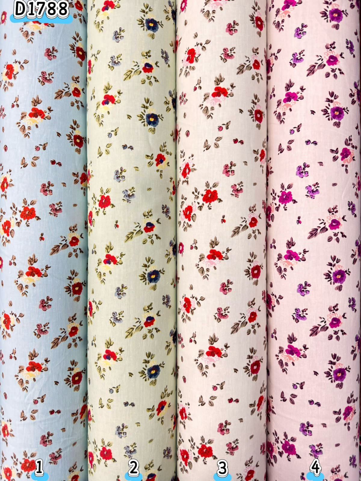 Kain kapas cotton Vietnam, kod D1788, pilihan warna mengikut nombor dalam foto