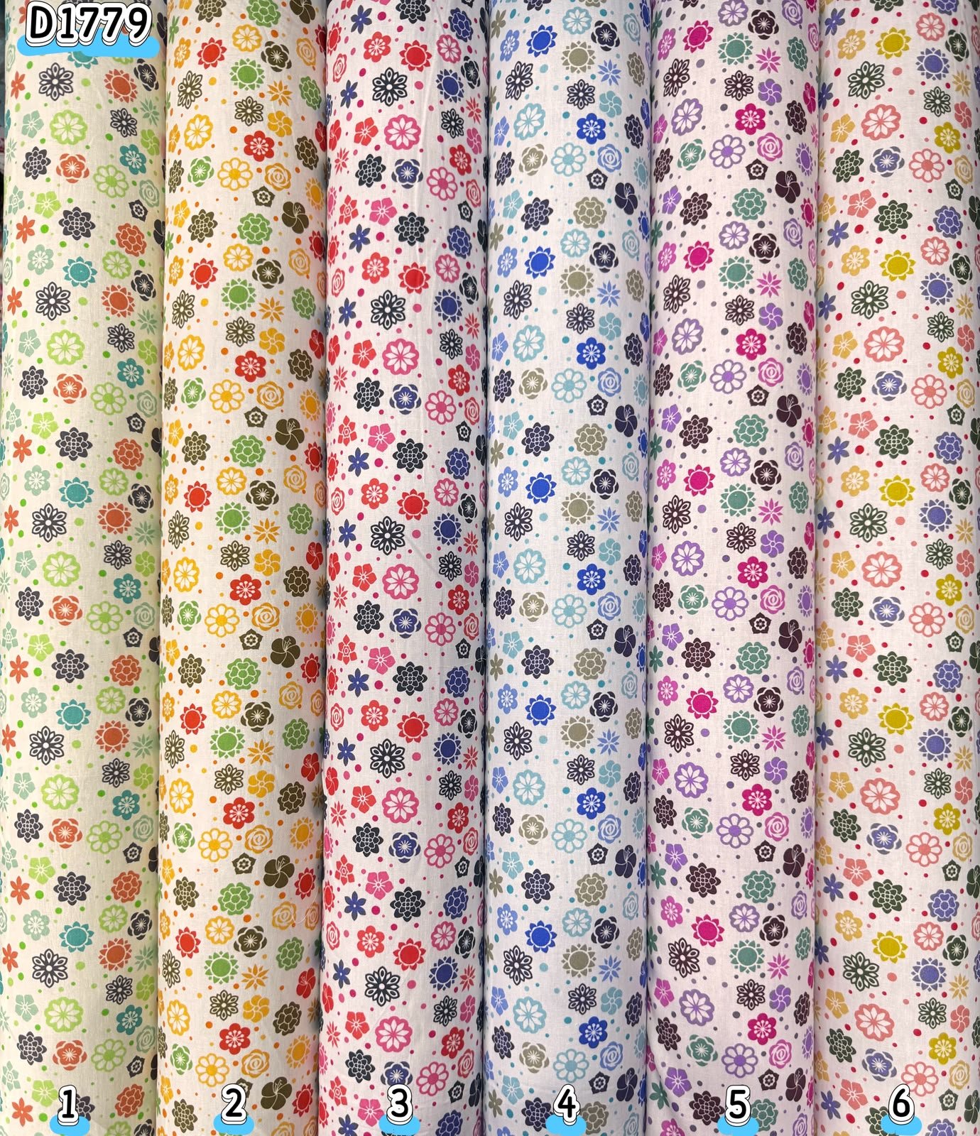 Kain kapas cotton Vietnam, kod D1779, pilihan warna mengikut nombor dalam foto