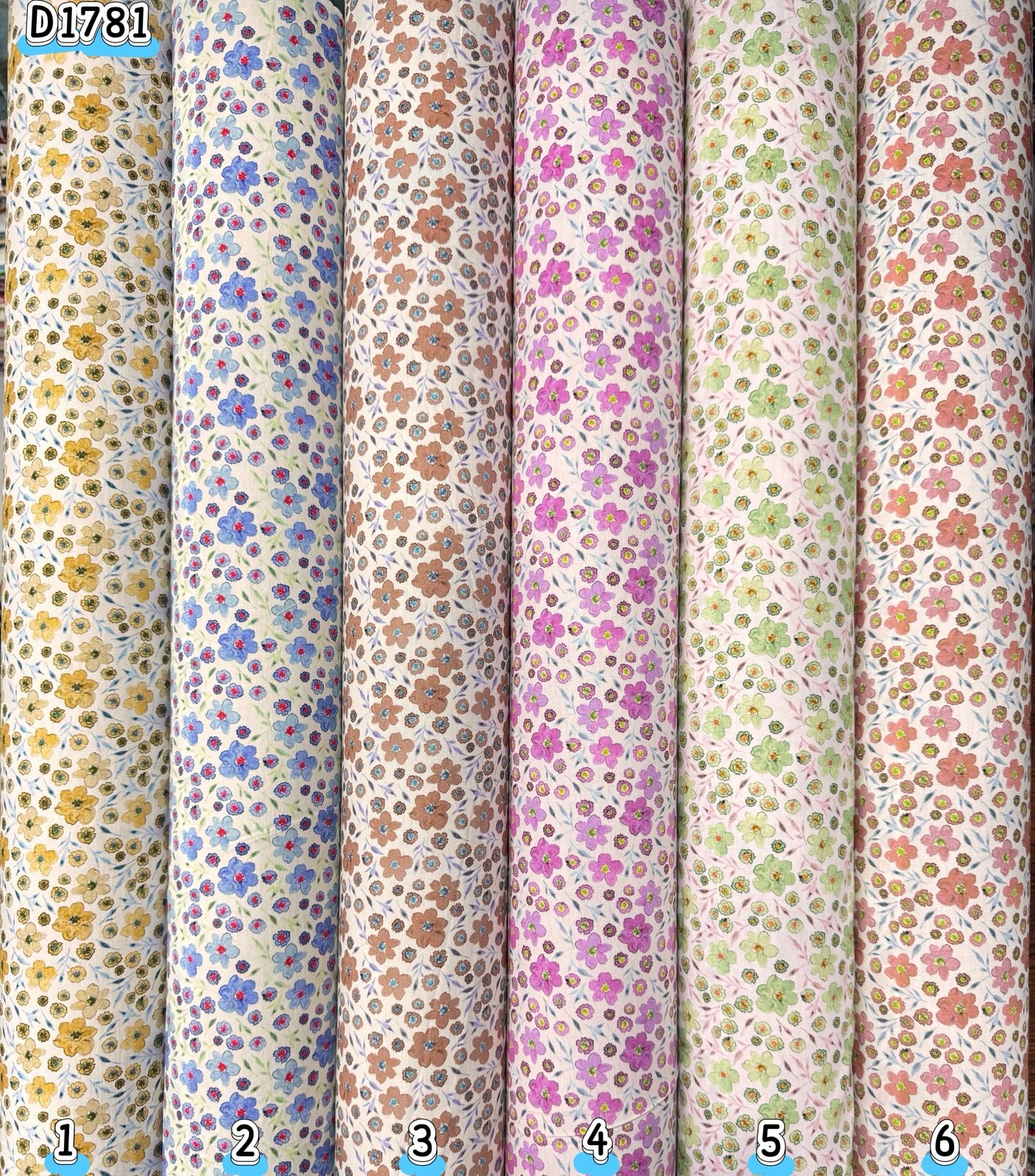 Kain kapas cotton Vietnam, kod D1781, pilihan warna mengikut nombor dalam foto