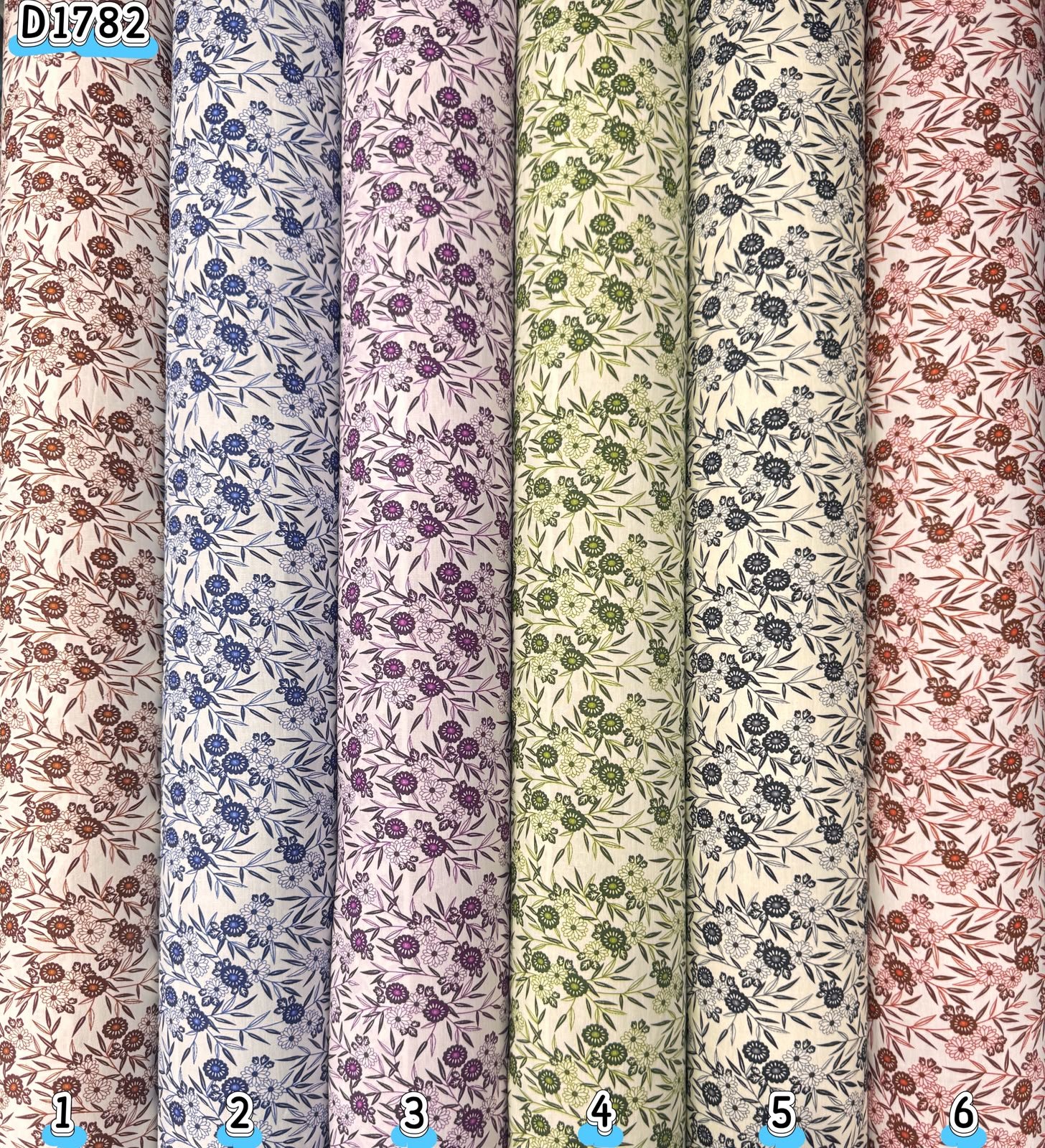 Kain kapas cotton Vietnam, kod D1782, pilihan warna mengikut nombor dalam foto