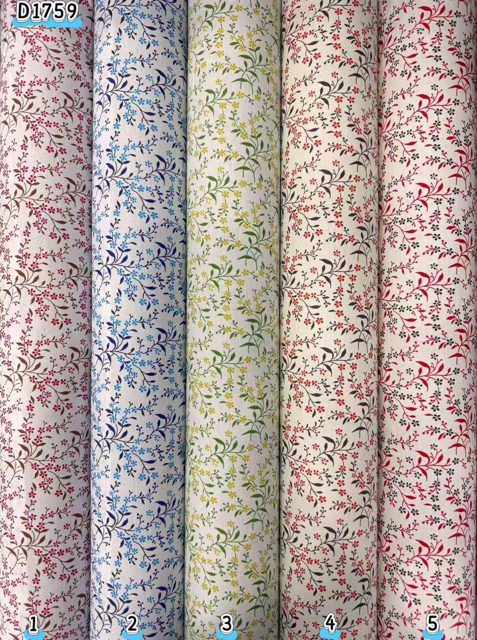 Kain kapas cotton Vietnam, kod D1759, pilihan warna mengikut nombor dalam foto
